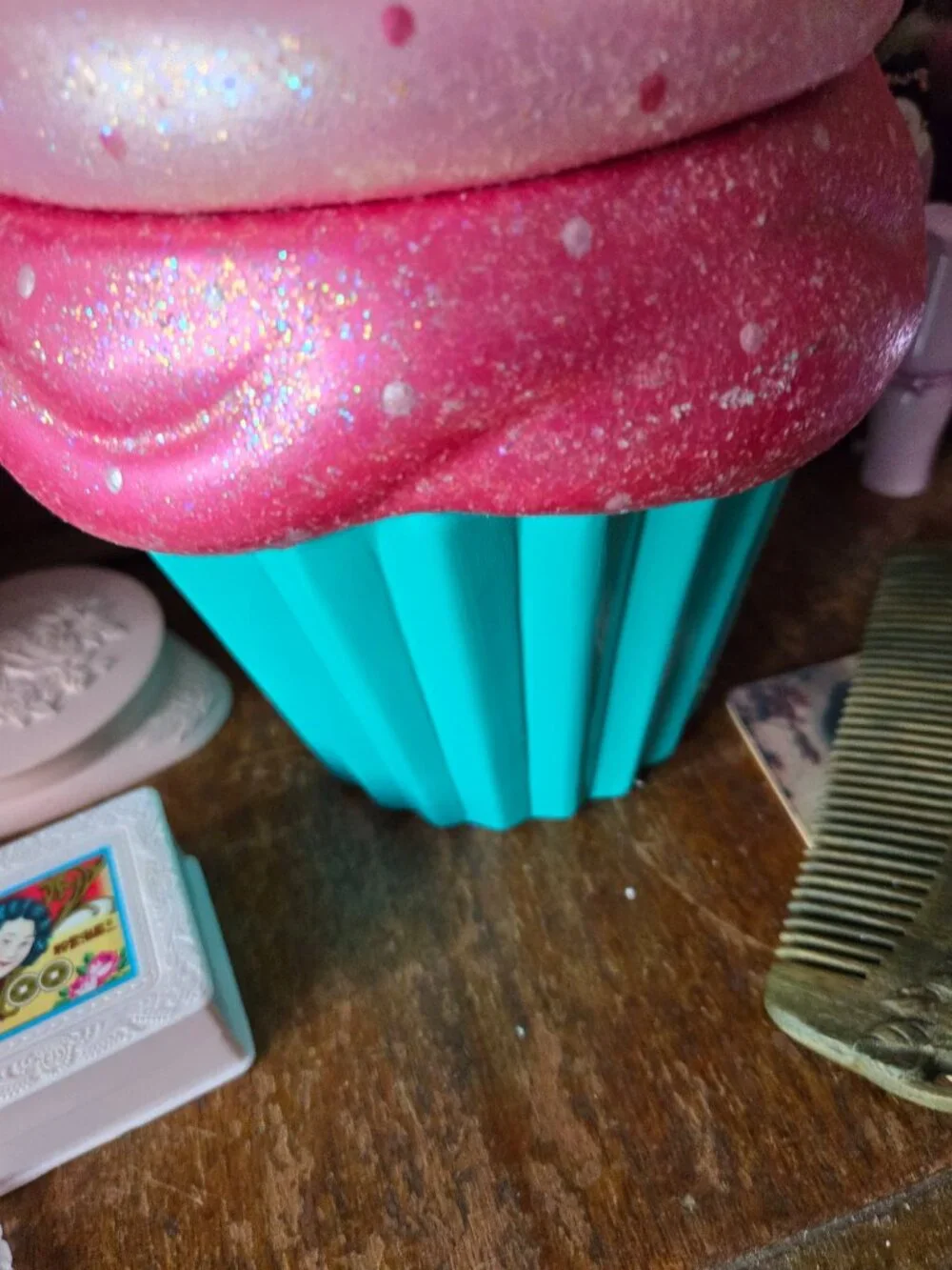 Handmade Cupcake Canister Pink & Blue Whimsy Decora Kidcore Colorful Gift